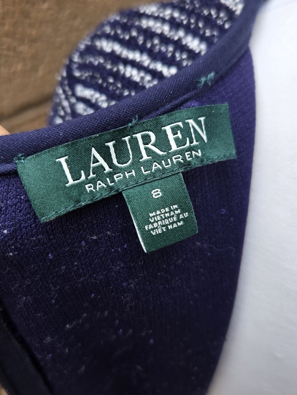 Lauren Ralph Lauren Navy & White Textured Knit Long-Sleeve Sheath Dress - Picture 7 of 9